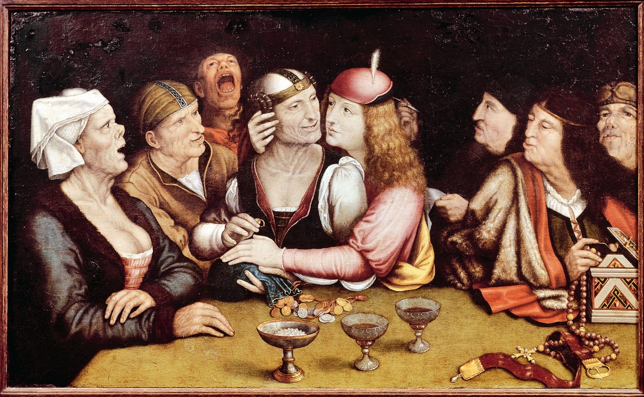 Bryllupskontrakten - Maleri av Quentin Metsys (Matsys, Massys, Matsijs) (1466-1530), olje på tre av Quentin Massys or Metsys