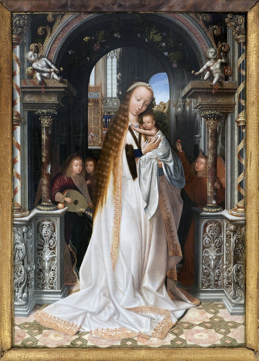 Jomfruen og barnet omgitt av engler, maleri av Quentin Metsys (1466-1530), Photography, KIM Youngtae, Lyon, Musee des Beaux Arts de Lyon. av Quentin Metsys
