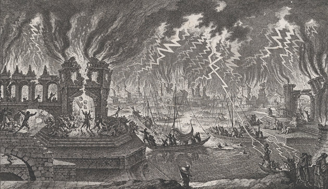 Utsikt over en brann, 1700-tallet. av Quentin Pierre Chedel