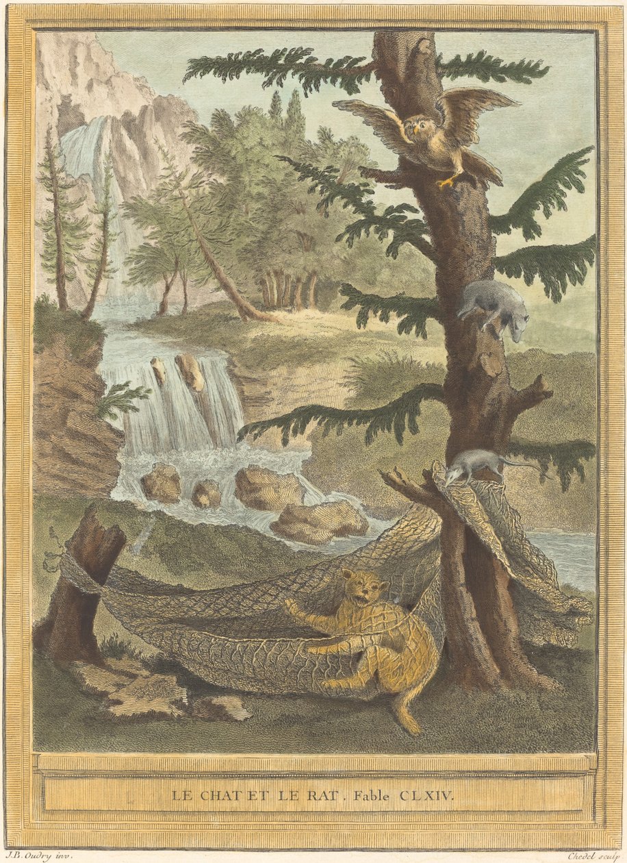 Le chat et le rat (Katten og rotten) av Quentin Pierre Chedel after Jean Baptiste Oudry