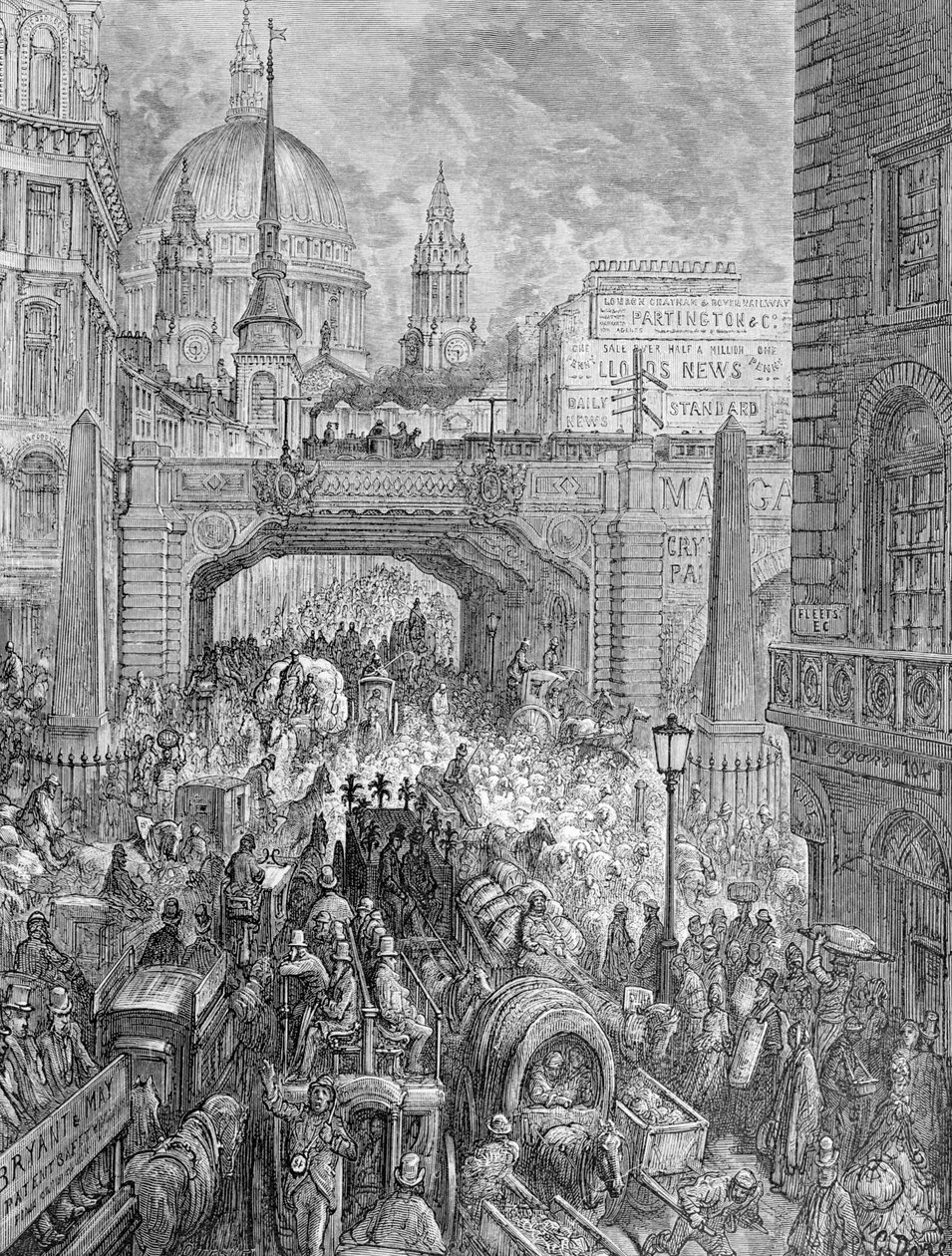 'Ludgate Hill-A Block in the Street', 1872. av Quesnel