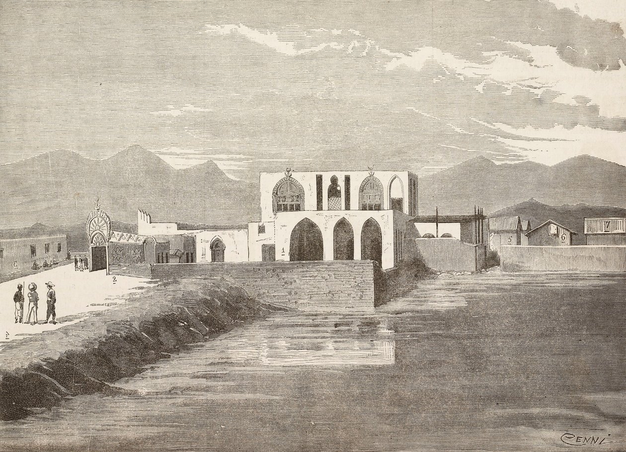 Den italienske viseguvernørens palass, Massawa, Eritrea, gravering fra en tegning av Quinto Cenni og en skisse av Pieragostini, fra L