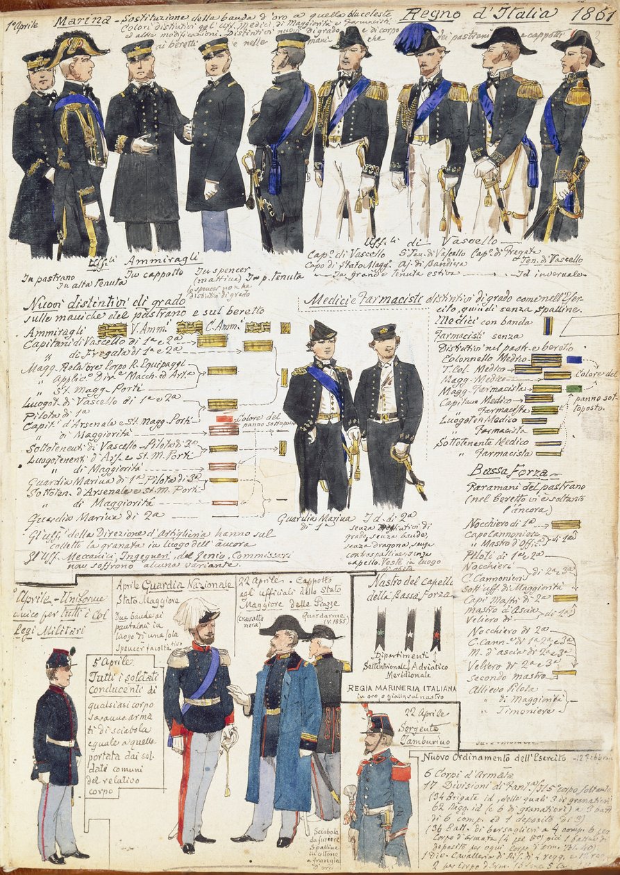 Uniformer og merker fra marinen og forskjellige styrker i Kingdom of Italy av Quinto Cenni, fargeplate av Quinto Cenni