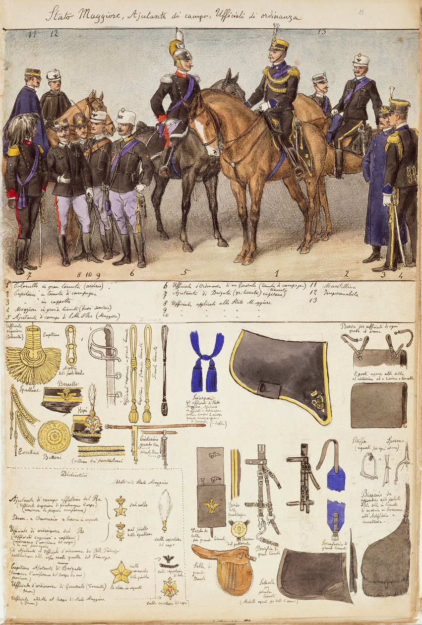 Uniformer av generalstab, aides-de-camp og offiserer i Kingdom of Italy, fargeplate av Quinto Cenni av Quinto Cenni