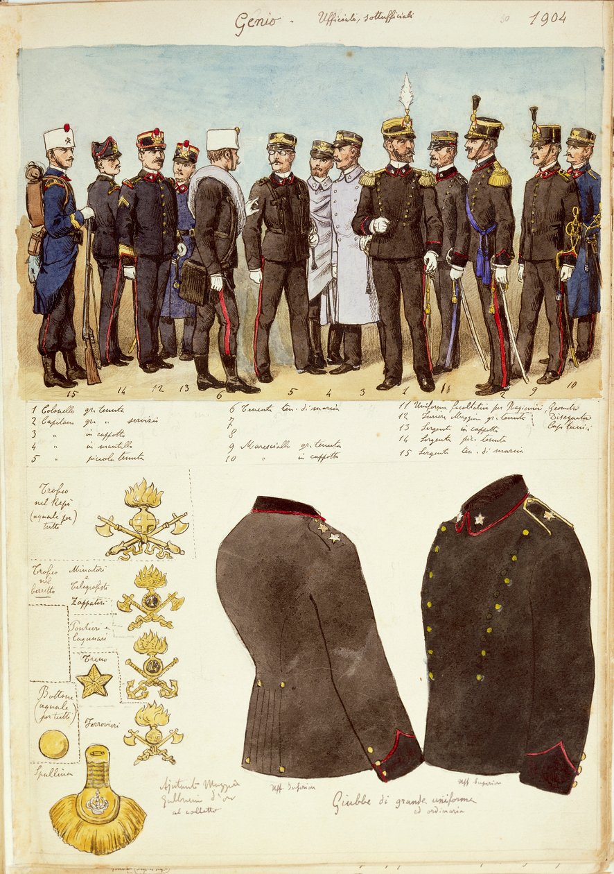 Uniforms of Genio (ingeniører), offiserer og underoffiserer fra Kingdom of Italy, fargeplate av Quinto Cenni av Quinto Cenni