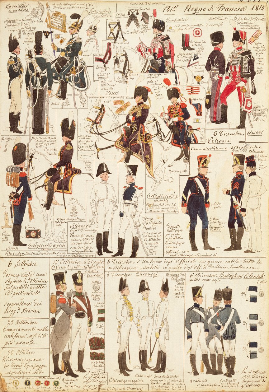 Uniforms of Hunters on horseback of Kingdom of France, av Quinto Cenni, fargeplate av Quinto Cenni