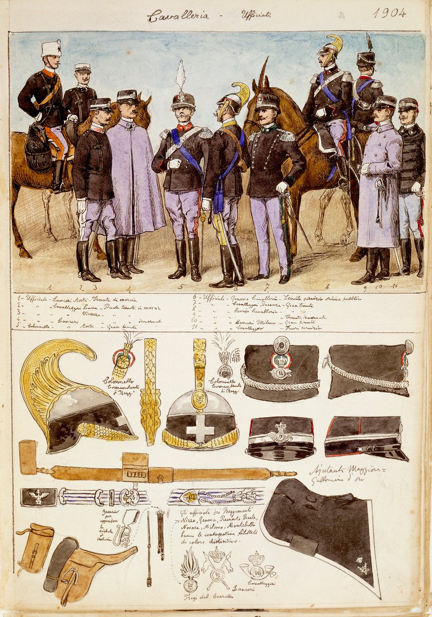 Uniformer av kavalerioffiserer fra Kingdom of Italy, fargeplate av Quinto Cenni av Quinto Cenni