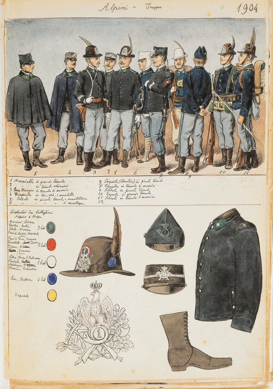 Uniformer of the Alpines of the Kingdom of Italy, Fargeplate av Quinto Cenni av Quinto Cenni