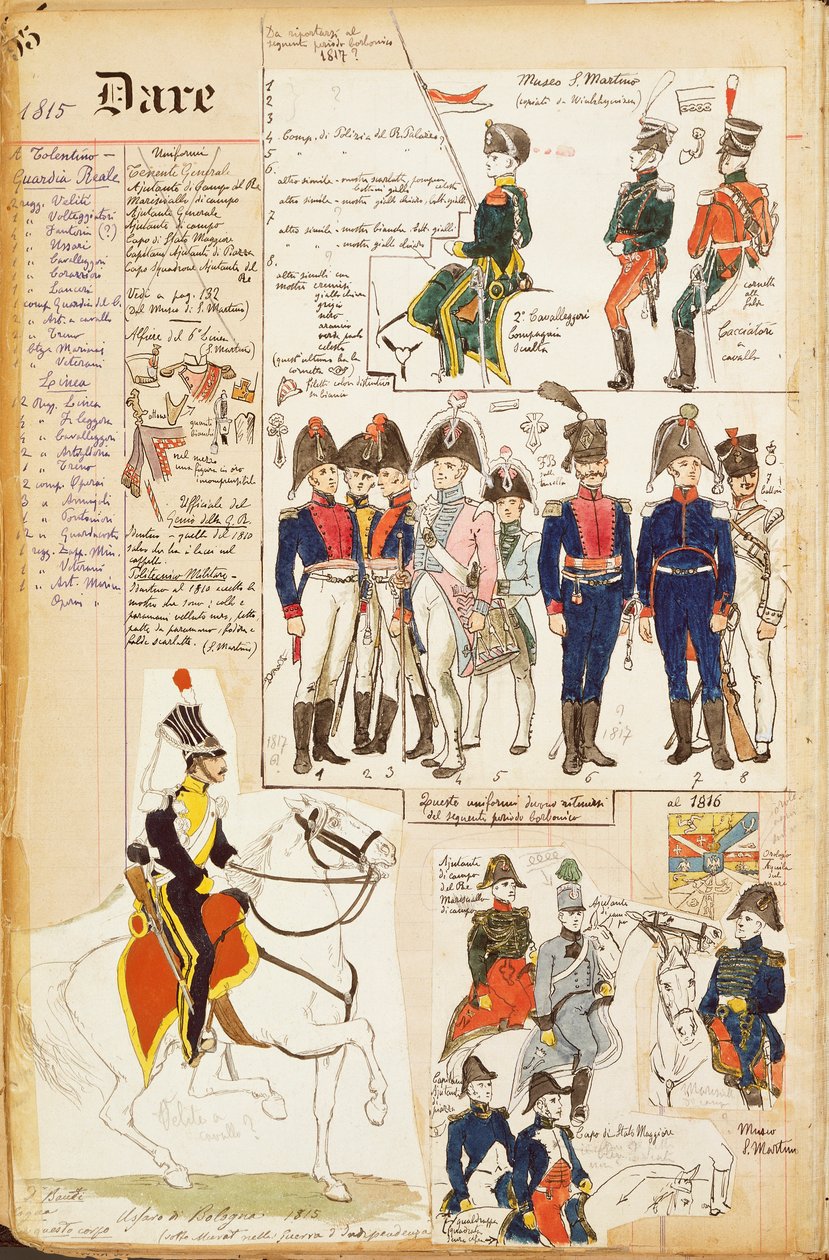 Ulike uniformer, av Quinto Cenni, fargeplate, ca 1815 av Quinto Cenni