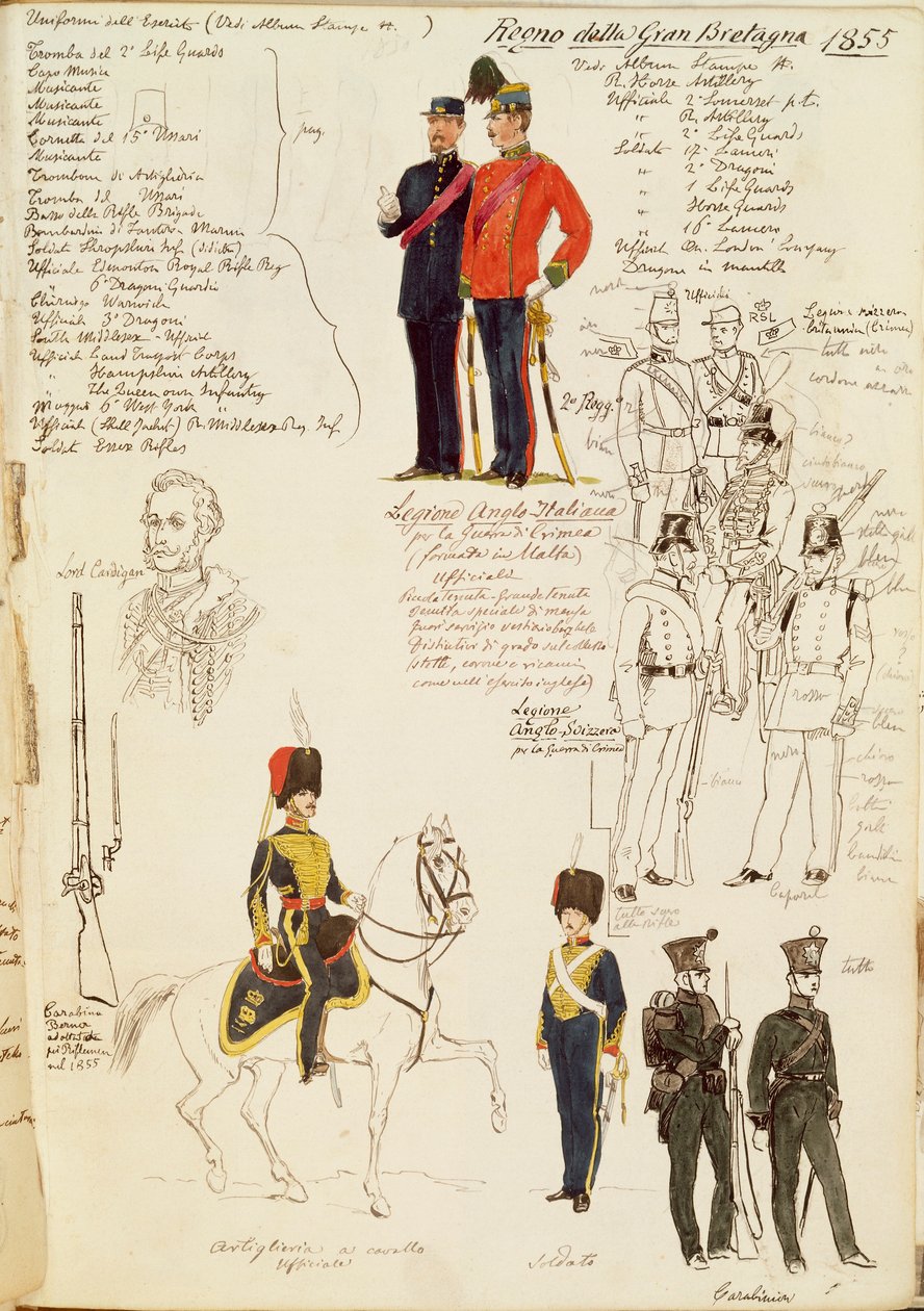 Ulike uniformer fra Kingdom of Great Britain, fargeplate av Quinto Cenni av Quinto Cenni