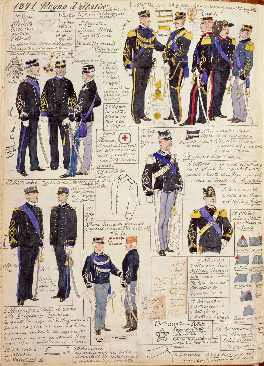 Ulike uniformer fra Kingdom of Italy av Quinto Cenni, fargeplate av Quinto Cenni
