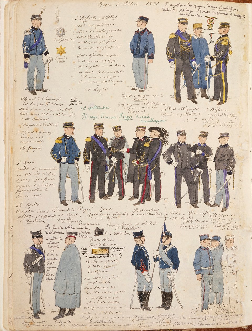 Ulike uniformer fra Kingdom of Italy av Quinto Cenni, fargeplate av Quinto Cenni