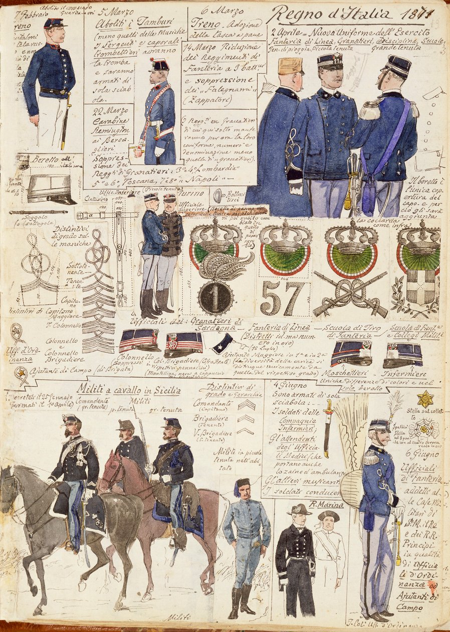 Ulike uniformer fra Kingdom of Italy av Quinto Cenni, fargeplate av Quinto Cenni