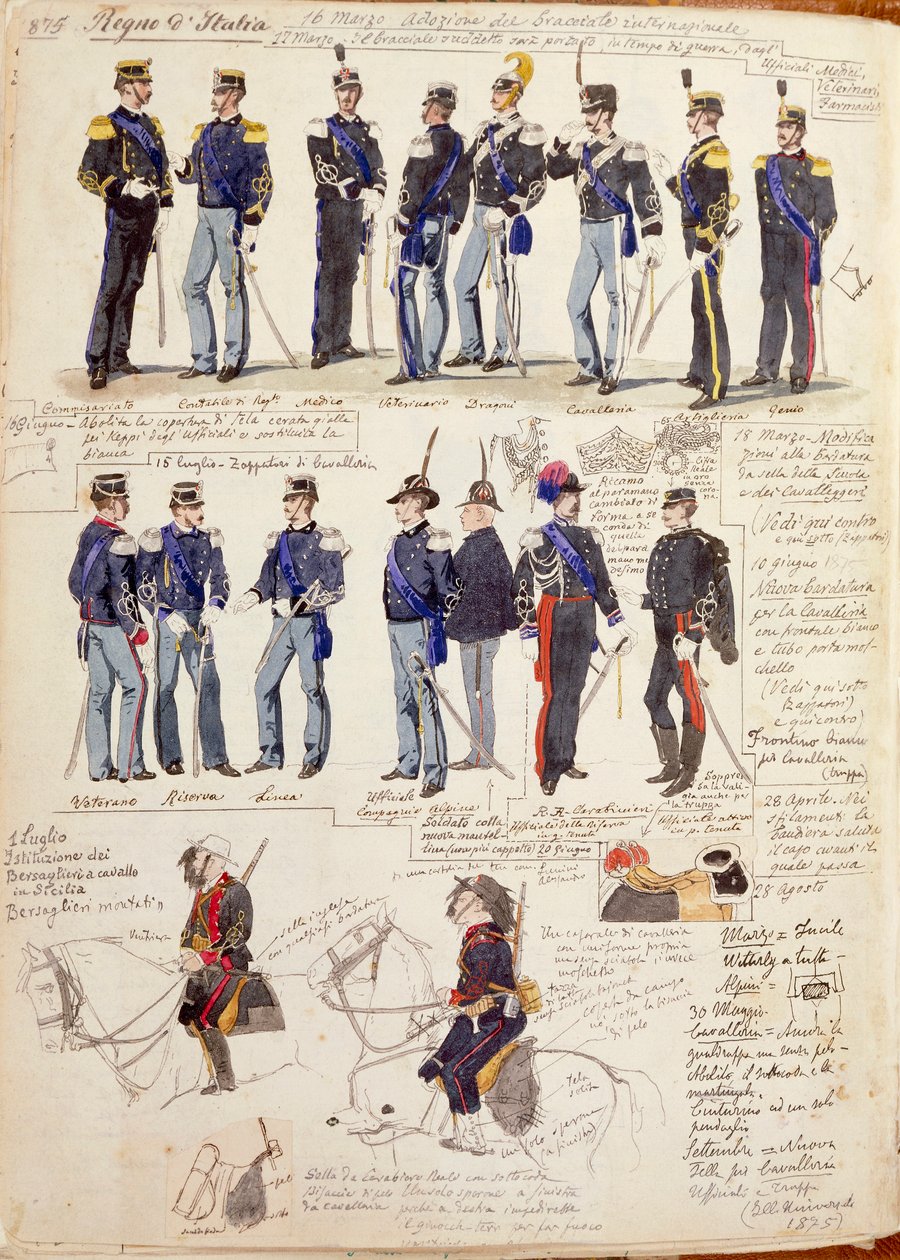 Ulike uniformer fra Kingdom of Italy av Quinto Cenni, fargeplate av Quinto Cenni