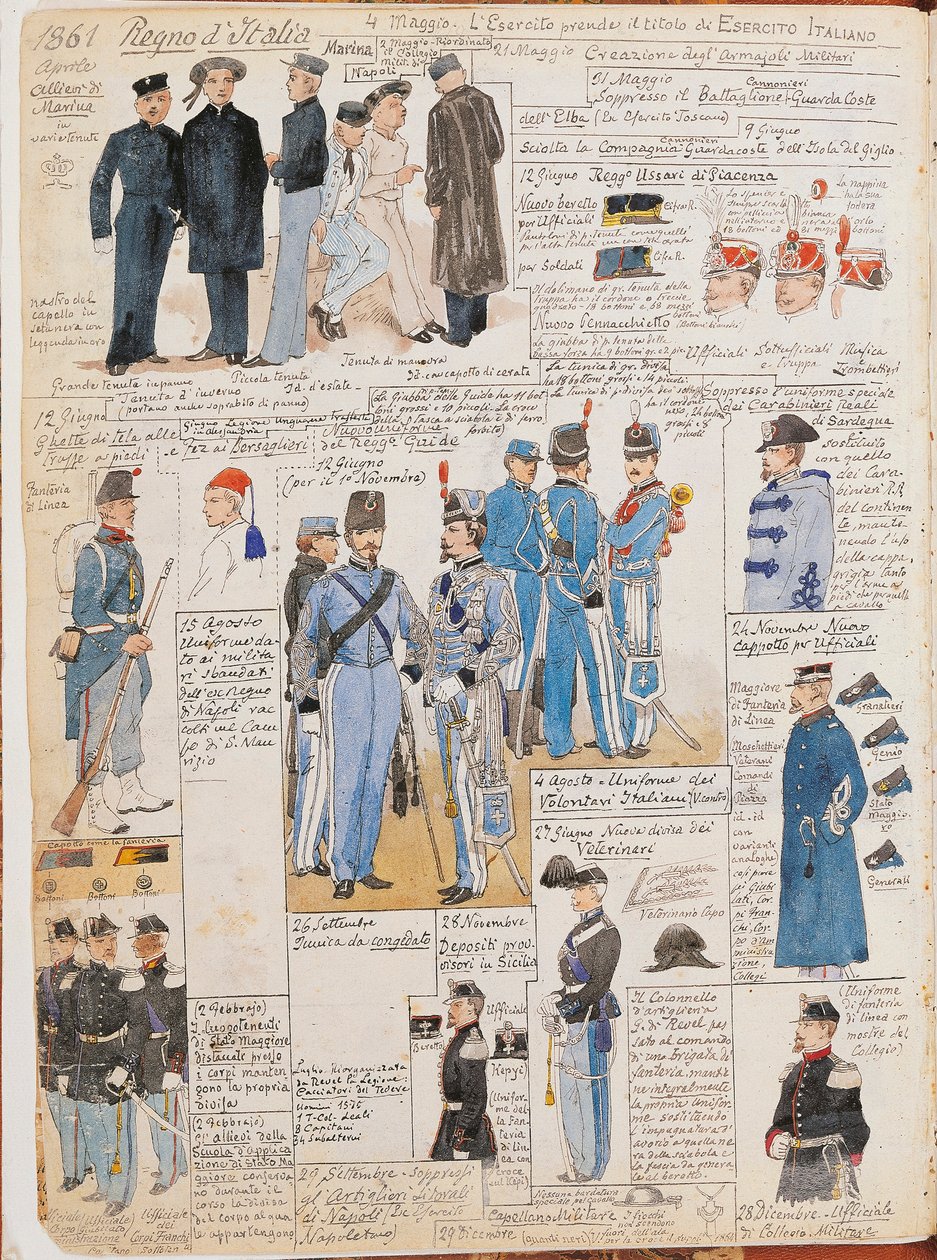 Ulike uniformer fra Kingdom of Italy av Quinto Cenni, fargeplate av Quinto Cenni