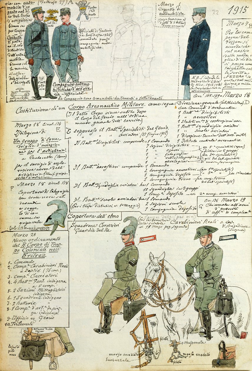 Ulike uniformer fra Kingdom of Italy, fargeplate av Quinto Cenni av Quinto Cenni