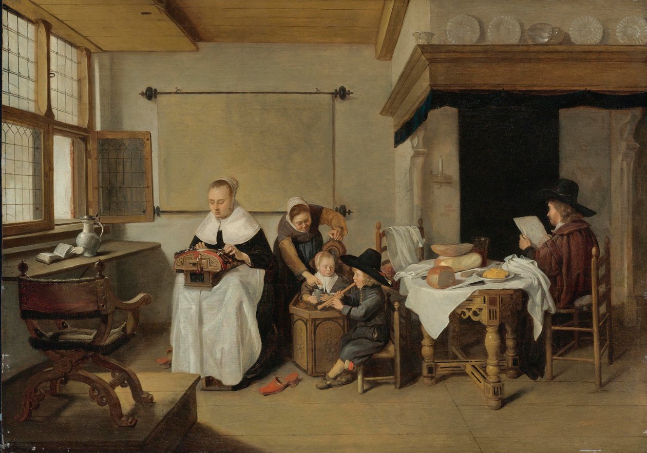 En familie i et interiør av Quirijn van Brekelenkam
