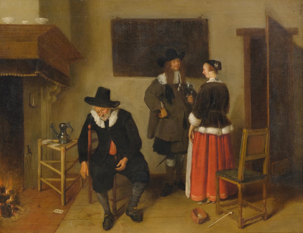 Interiør i et vertshus med figurer av Quirijn van Brekelenkam