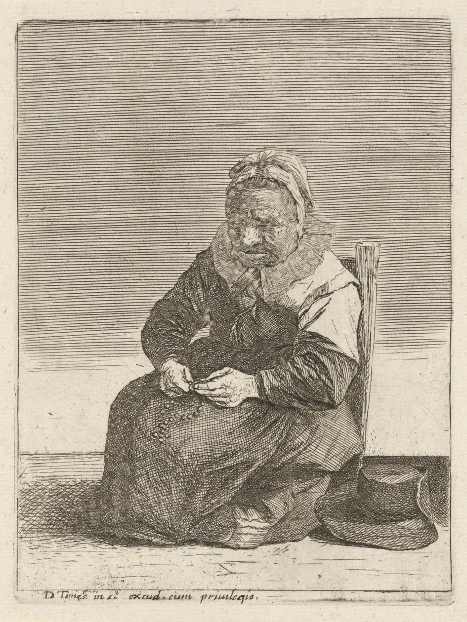 Gammel kvinne med rosenkrans Fullverdige bønder (serietittel) av Quirin Boel (attributed to)
