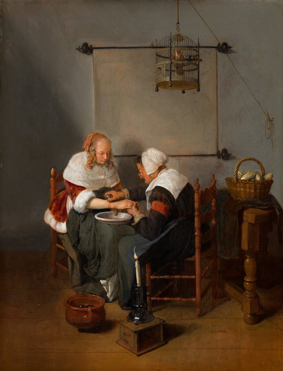En gammel kvinne som blør en ung kvinne, kjent som "The Bloodletting", ca. 1660 av Quiringh Gerritsz. van Brekelenkam