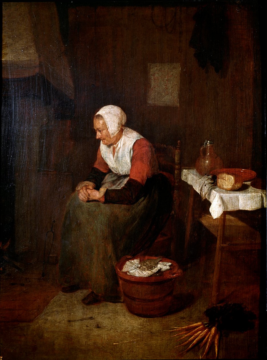 Portrett av gammel kvinne, maleri av Quinringh (Quiringh) Gerritsz Van Brekelenkam (1620-1668) Madrid Prado-museet fra 1600-tallet av Quiringh Gerritsz. van Brekelenkam