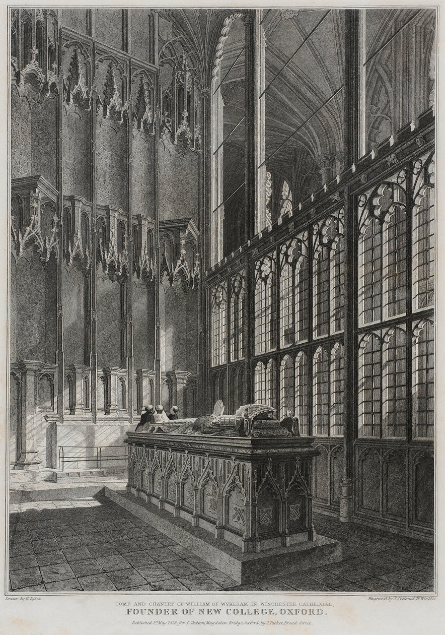 Tomb and Chantry of William Wykeham i Winchester Cathedral, gravert av J. Skelton og H. Winkles, 1828 av R. Essex