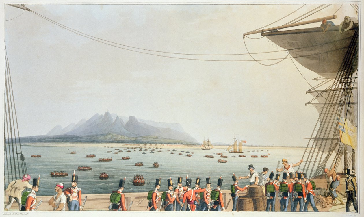 Utsikt fra dekket til Upton Castle Transport, av den britiske hærens landing, 29. november 1810, fra 
