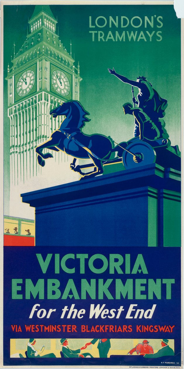 'Victoria Embankment', London County Council LCC Tramways-plakat, 1932 av RF Fordred