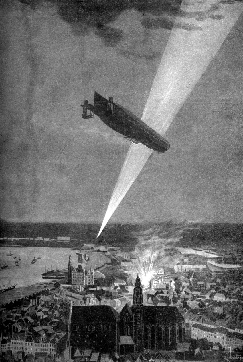 Zeppelin-bombardement av Antwerpen, første verdenskrig, 24. august 1914. av R.G. Mathews