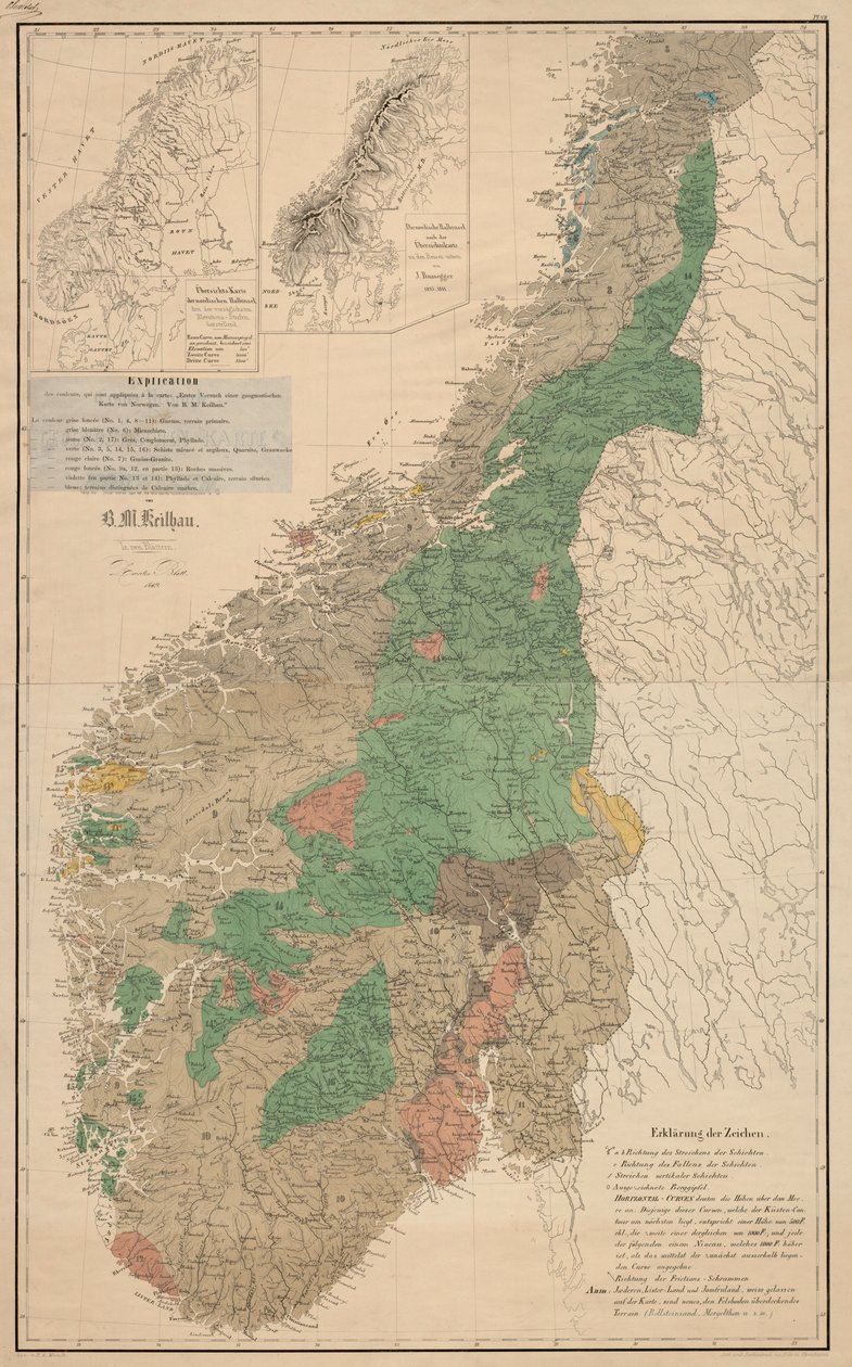 Første forsøk på et geognostisk kart over Norge av R.M. Keilhau