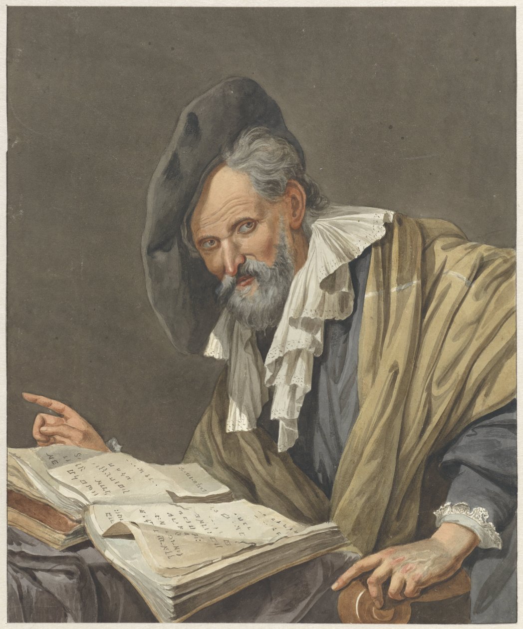 Mann med beret og en bok av R.M. Pruysenaar