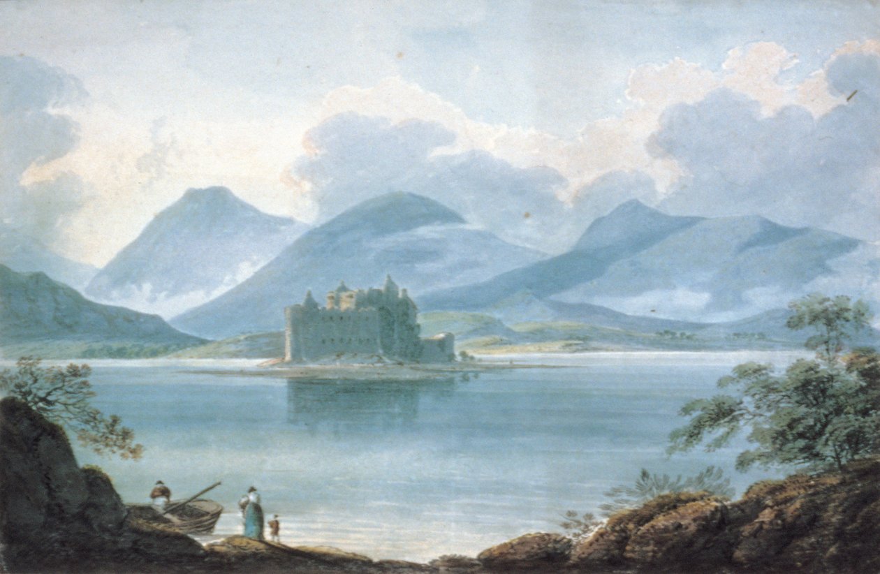 Utsikt over Loch Awe, Argyllshire, til Kilchurn Castle og fjellene utenfor av R.S. Barret