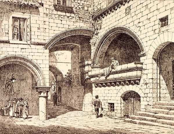 En del av Piazza San Pellegrino, Viterbo, Italia, fra 