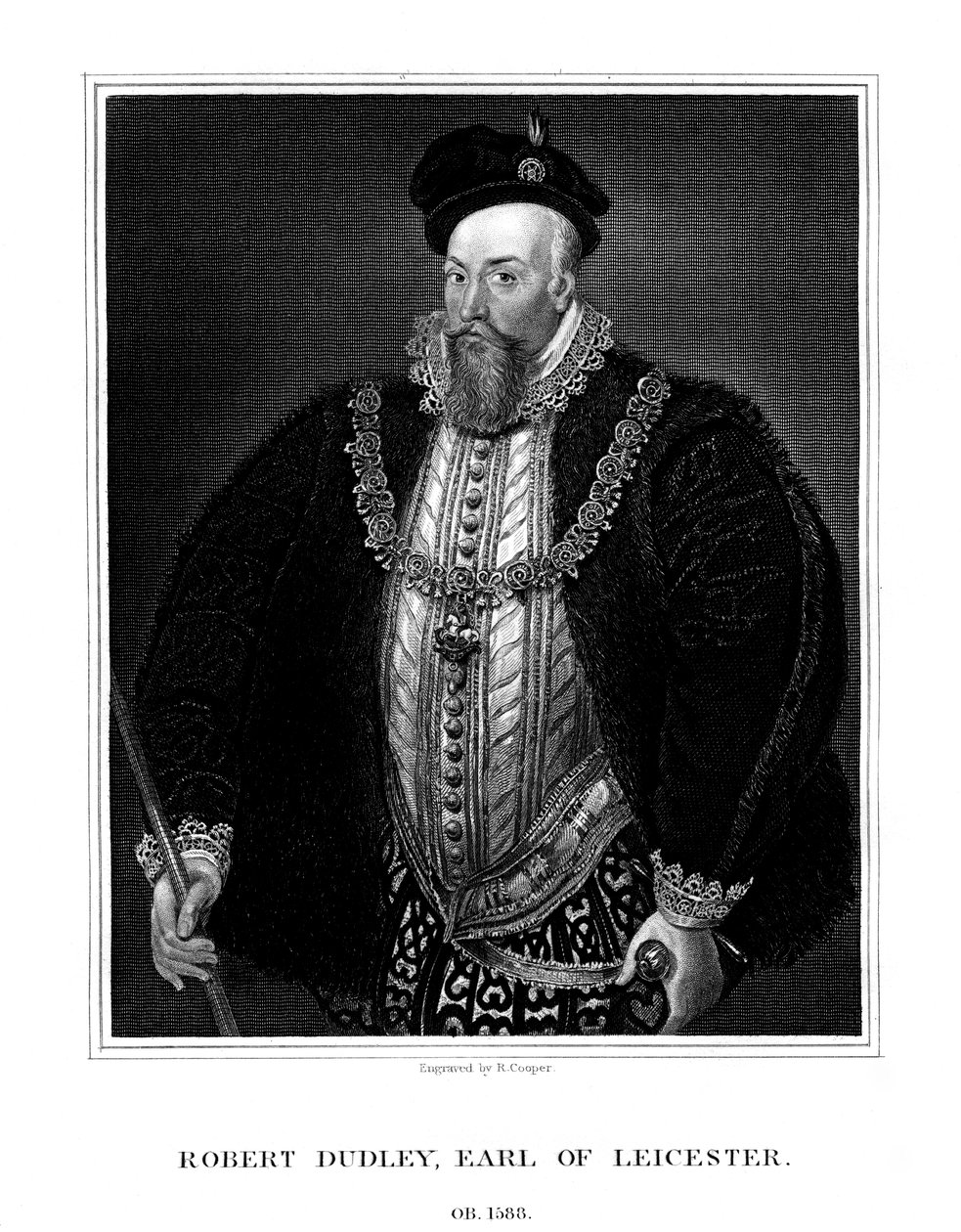 Robert Dudley, 1. jarl av Leicester, favoritt til dronning Elizabeth I av England, 1823. av R. Cooper