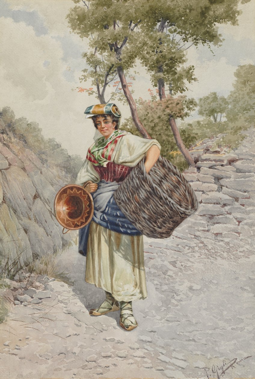 Bondepike på en steinete vei av R. Gigli