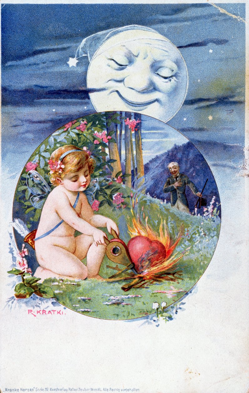 Postkort fra settet Ill Hearts, ca. 1900 (fargegravering) av R. Kratki