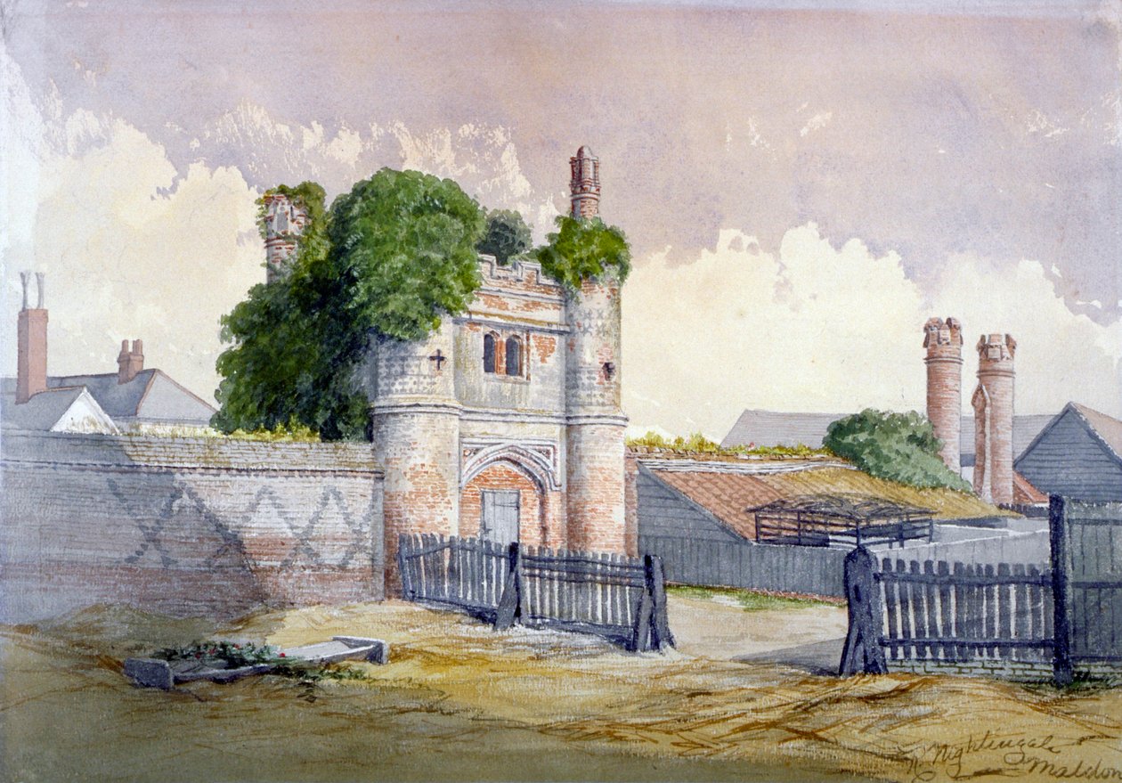 Utsikt over Beckingham Hall nær Witham, Essex, 1869. av R Nightingale