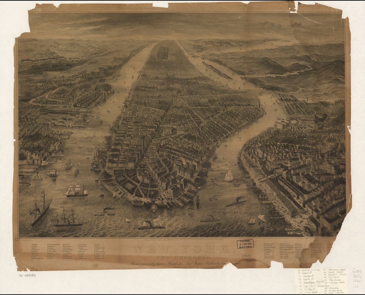 Prämie zum sechszehnten Bande des New Yorker Belletristischen [Jo]urnals. LC Panoramic maps (2nd ed.), 594.7 Også tilgjengelig via Library of Congress-nettstedet som et rasterbilde. Indeksert for interessepunkter. LC-kopi er ufullkommen av R.; Peters Lexow
