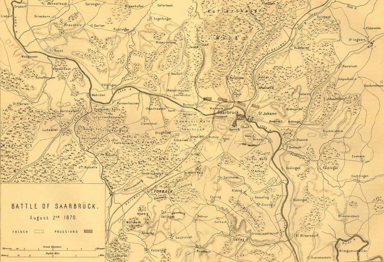 Kart over slaget ved Saarbrücken, 2. august 1870, c1872. av R. Walker