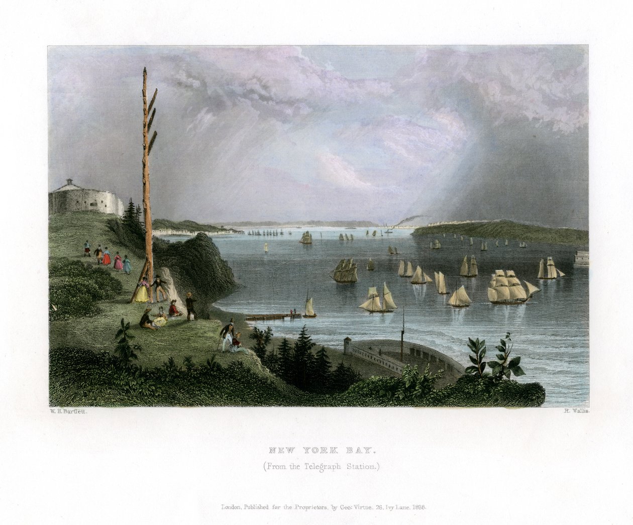 New York Bay sett fra Telegraph Station, USA, 1838. av R. Wallis