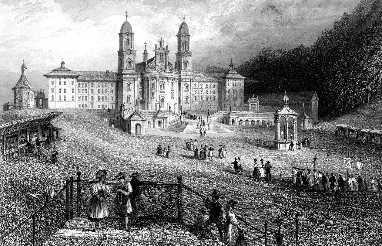 Abbey of Einsiedeln, Schwyz, Sveits, 1836. av R. Wallis