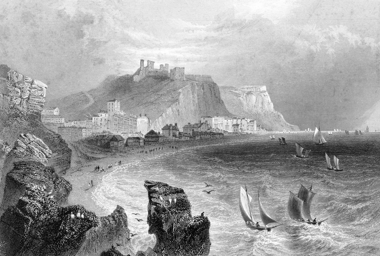 Kystlinjen ved Hastings, East Sussex, 1840. av R. Wallis