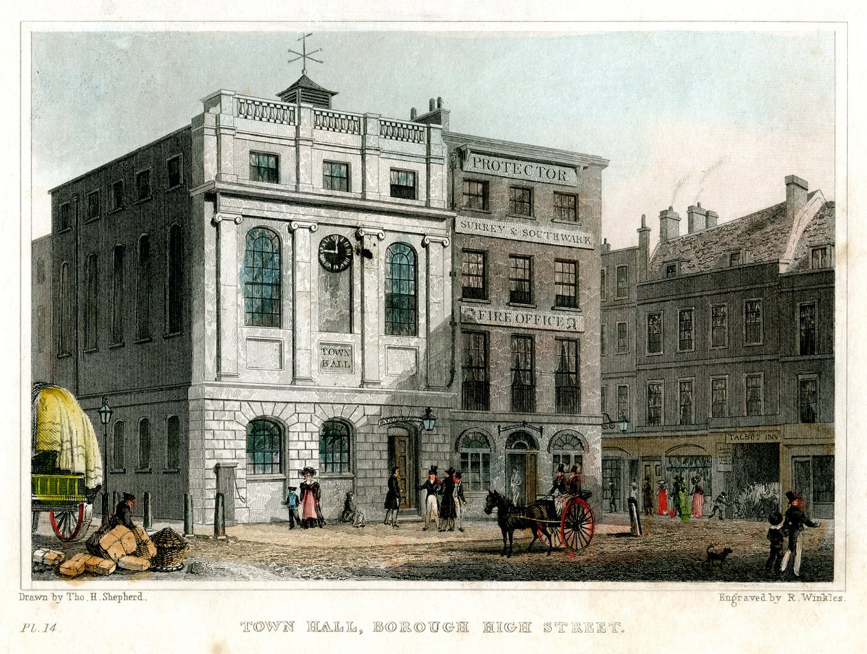 Rådhus, Borough High Street, Southwark, London, 1830. av R. Winkles