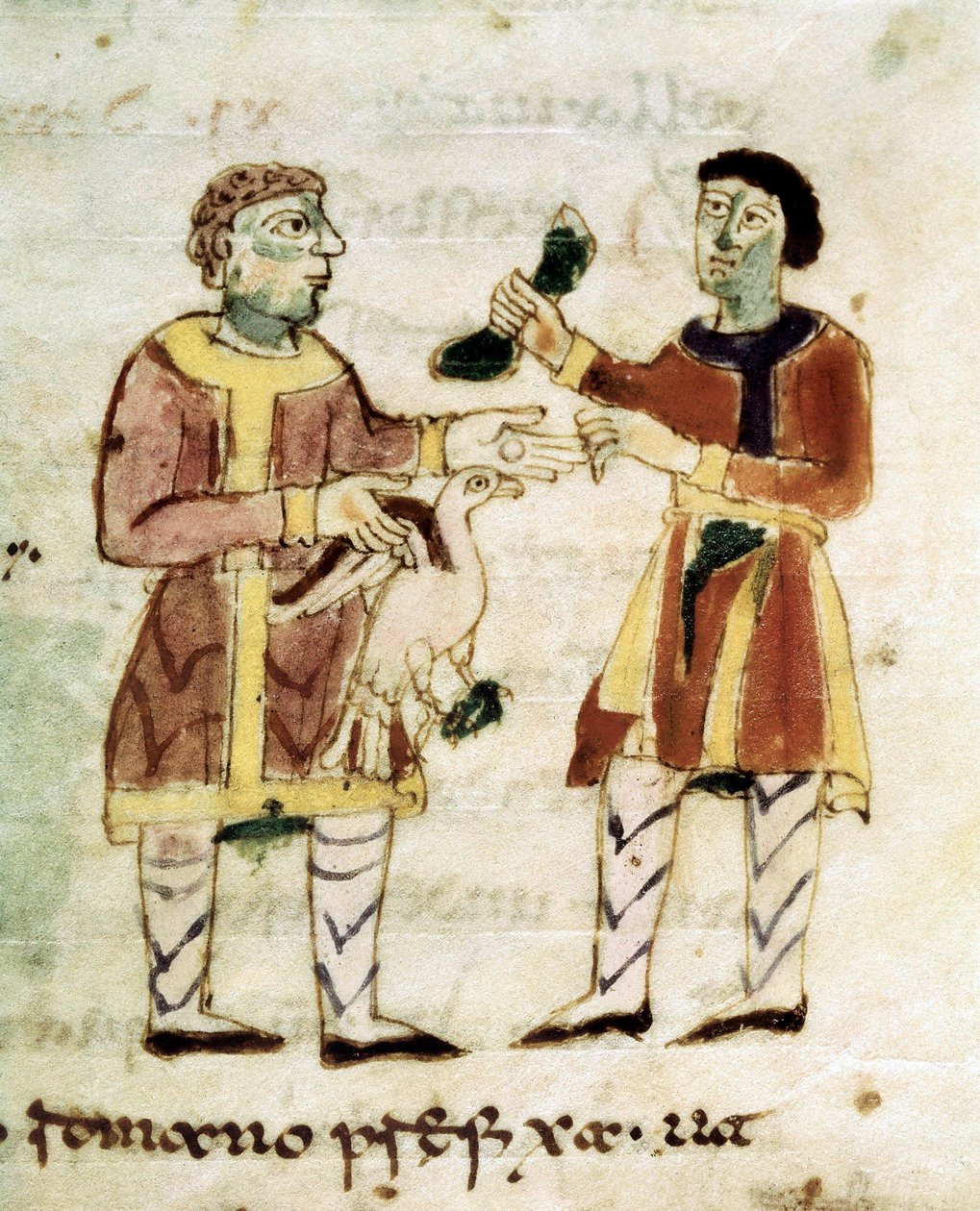 Kyllingens kjøpmann fra et manuskript ""De Universo"" (ou De rerum naturis (De la Nature des choses) av Rabanus Maurus or Mauro Rabano Magnentius