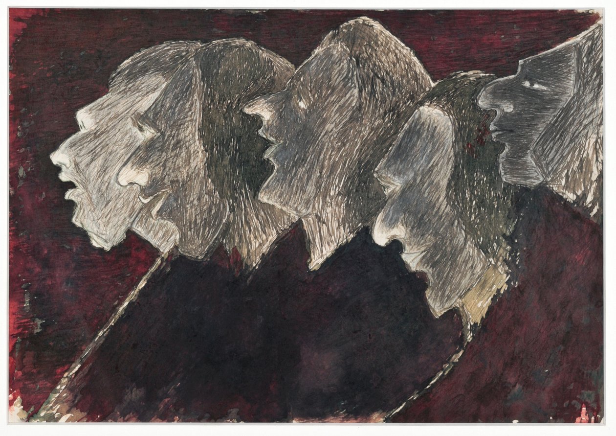 Fem profiler som overlapper (blekk på papir) av Rabindranath Tagore