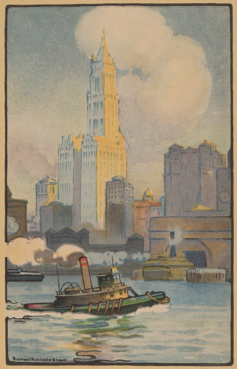 Woolworth-bygningen fra fergen, 1914. av Rachael Robinson Elmer