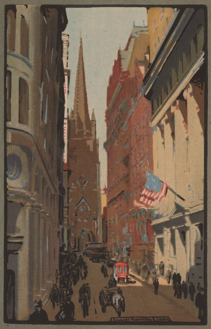 Trinity Church og Wall Street, 1914. av Rachael Robinson Elmer