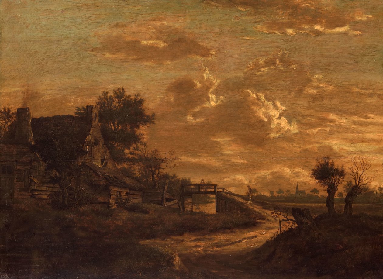 Landskap ved solnedgang av Rafaël Camphuysen (I)