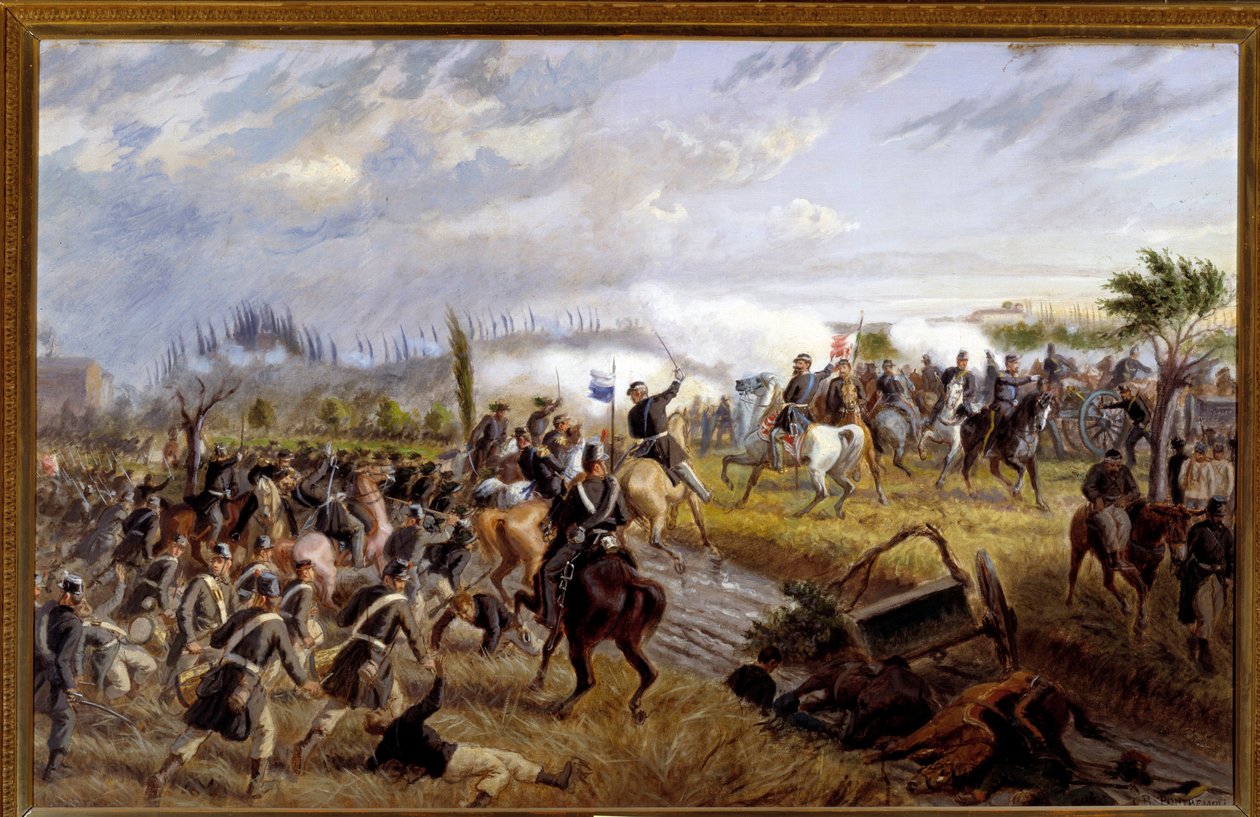 Risorgimento: "" Slaget ved San Martino"" Episode av slaget ved Solferino den 24.06.1859 (Utsikt over slaget ved San Martino den 24. juni 1859) Maleri av Raffaele Pontremoli (1832-1905) 1897 Dim 136x86 cm Asti , Pinacoteca Civica av Raffaele Pontremoli