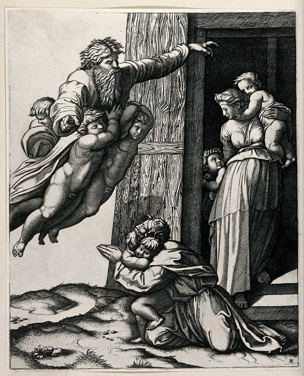 = Gud, støttet av tre engler, som viste seg for Noah av Raffaello Sanzio Raphael